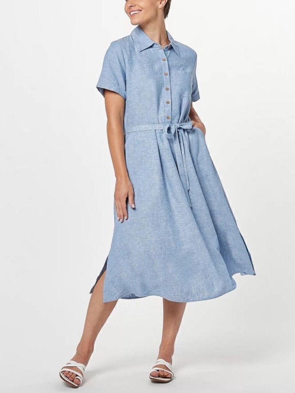 Denim & Co. Naturals Linen Blend Comfy Tie-Waist Dress